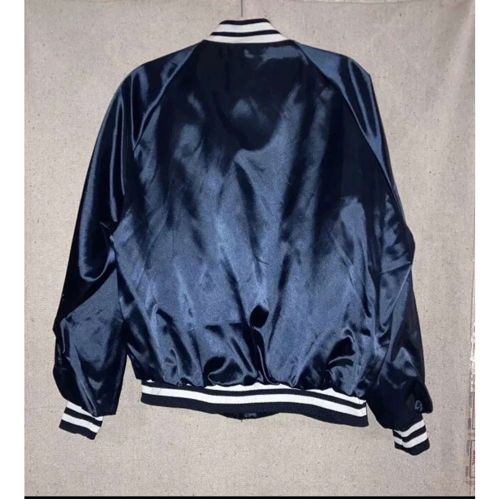 Vintage First of America Bank Banker Satin Jacket Bomber Blue Dunbrooke Men’s XL
